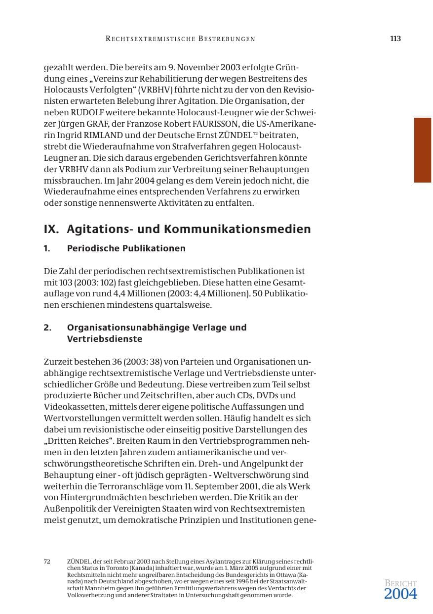 Seite 115 des Verfassungsschutzbericht 2004 Bund
