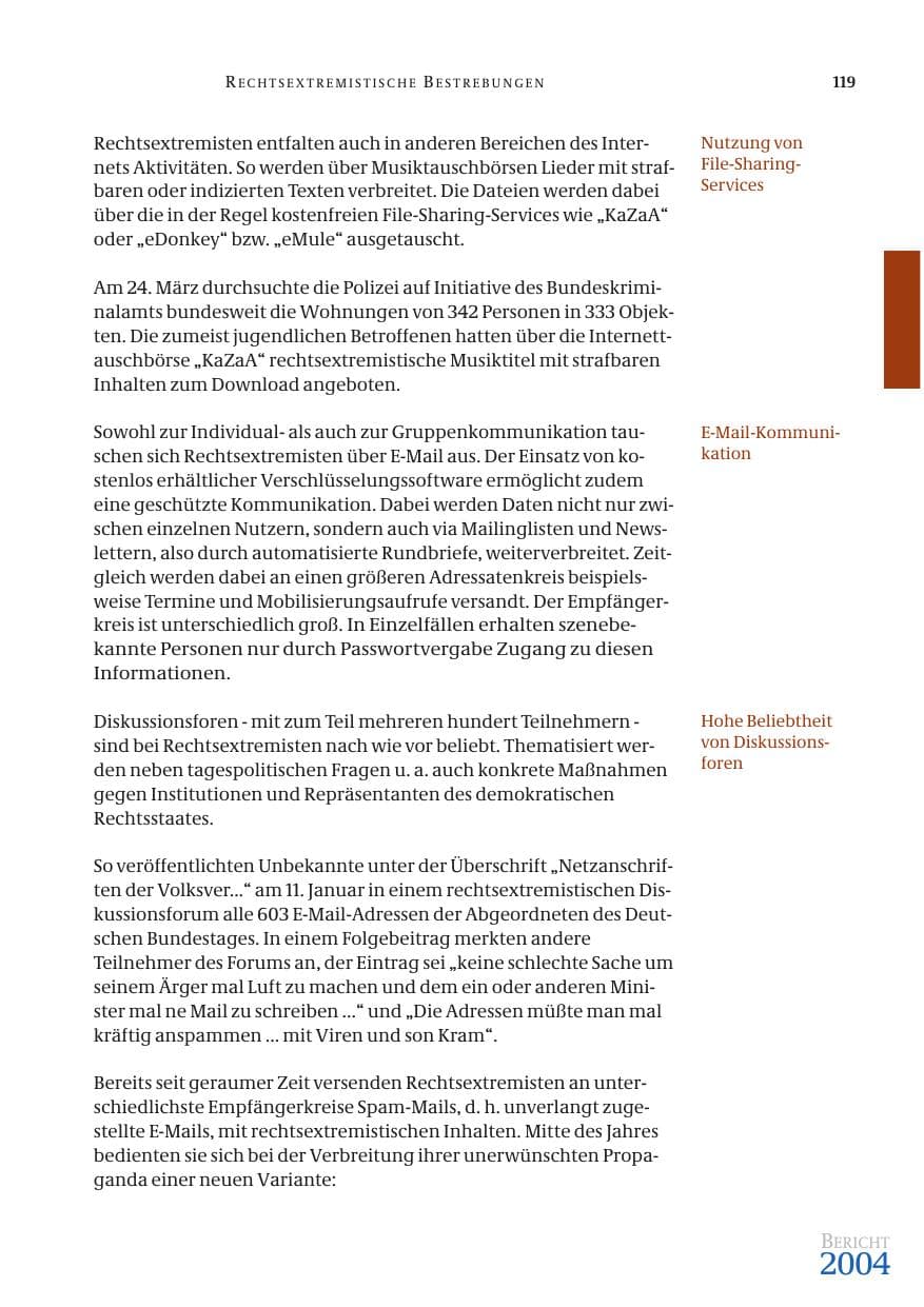 Seite 121 des Verfassungsschutzbericht 2004 Bund
