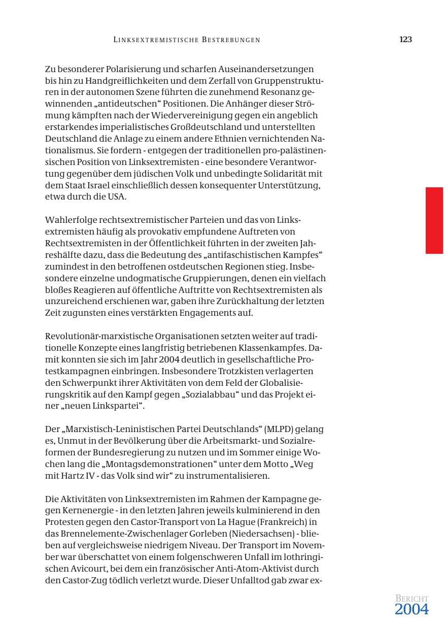 Seite 125 des Verfassungsschutzbericht 2004 Bund