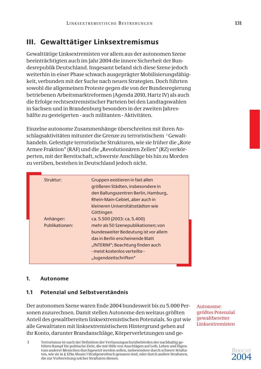 Seite 133 des Verfassungsschutzbericht 2004 Bund