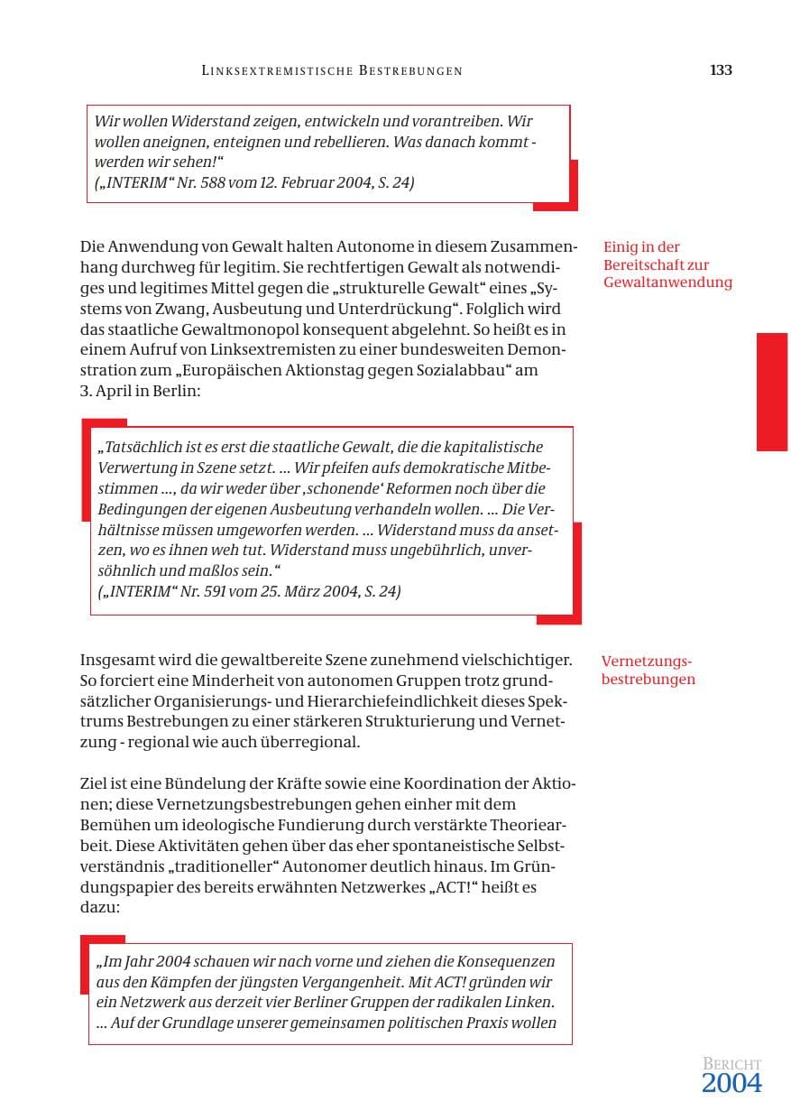 Seite 135 des Verfassungsschutzbericht 2004 Bund
