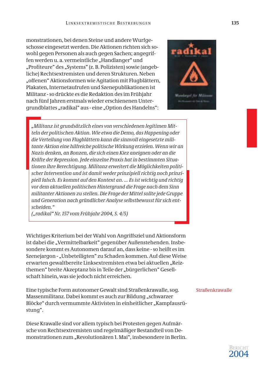 Seite 137 des Verfassungsschutzbericht 2004 Bund