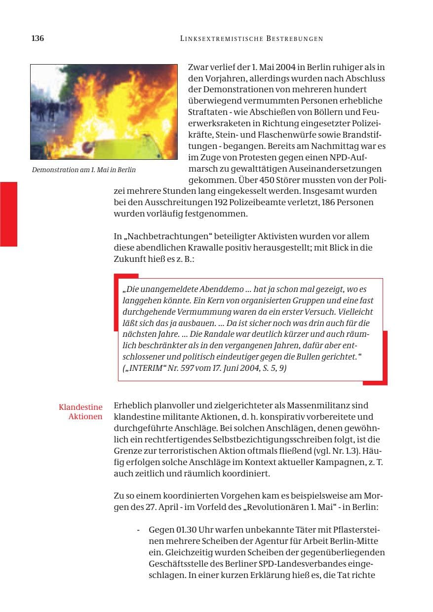 Seite 138 des Verfassungsschutzbericht 2004 Bund