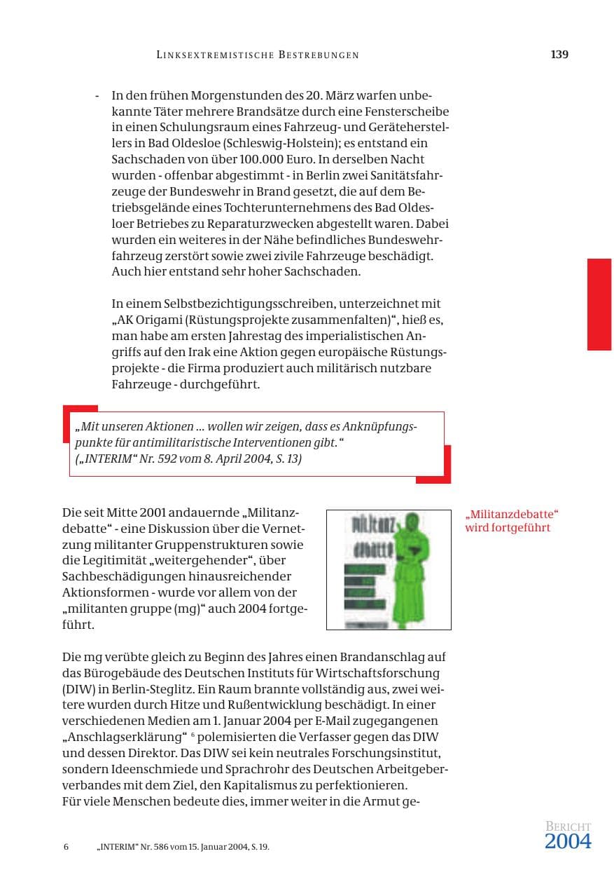 Seite 141 des Verfassungsschutzbericht 2004 Bund