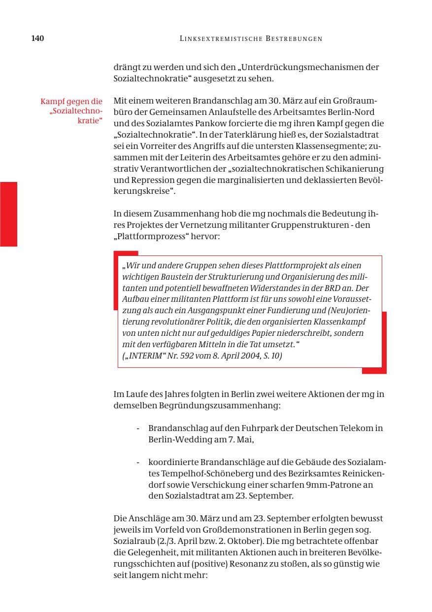 Seite 142 des Verfassungsschutzbericht 2004 Bund