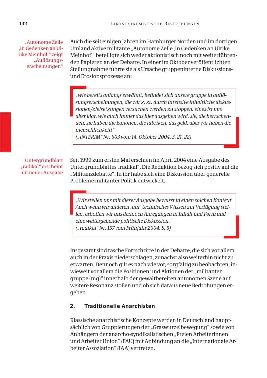 Seite 144 des Verfassungsschutzbericht 2004 Bund
