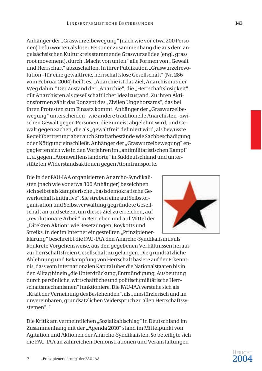 Seite 145 des Verfassungsschutzbericht 2004 Bund