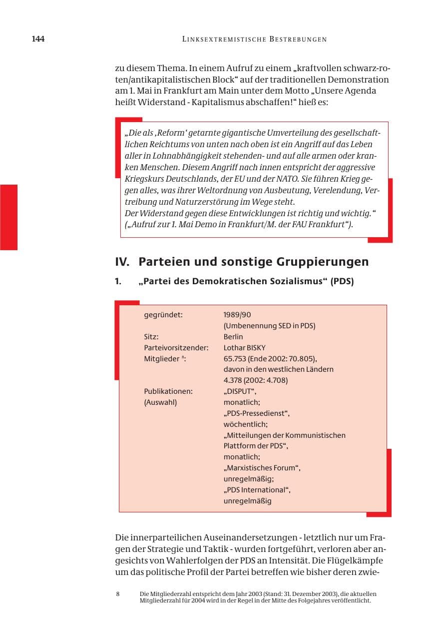 Seite 146 des Verfassungsschutzbericht 2004 Bund