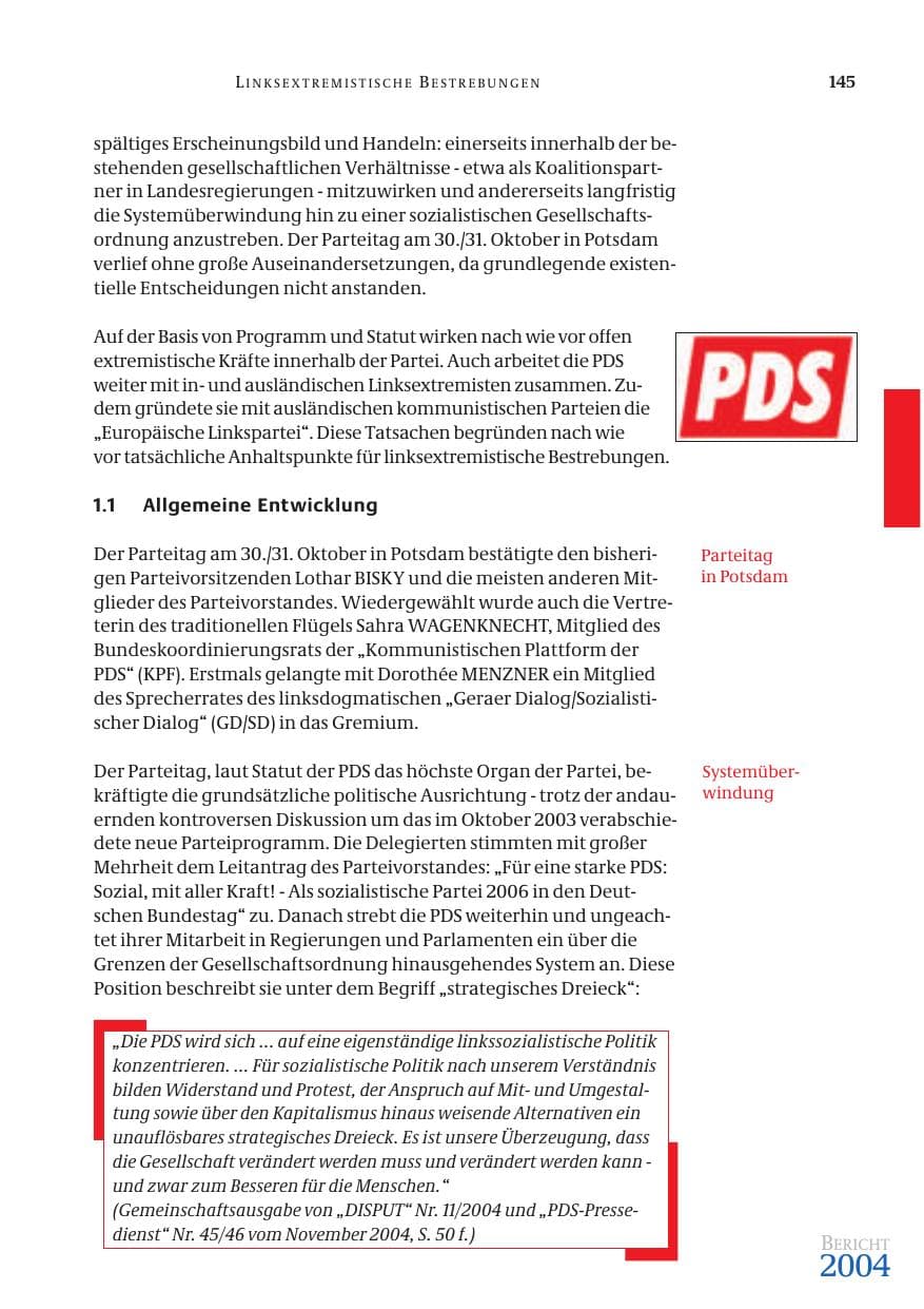 Seite 147 des Verfassungsschutzbericht 2004 Bund
