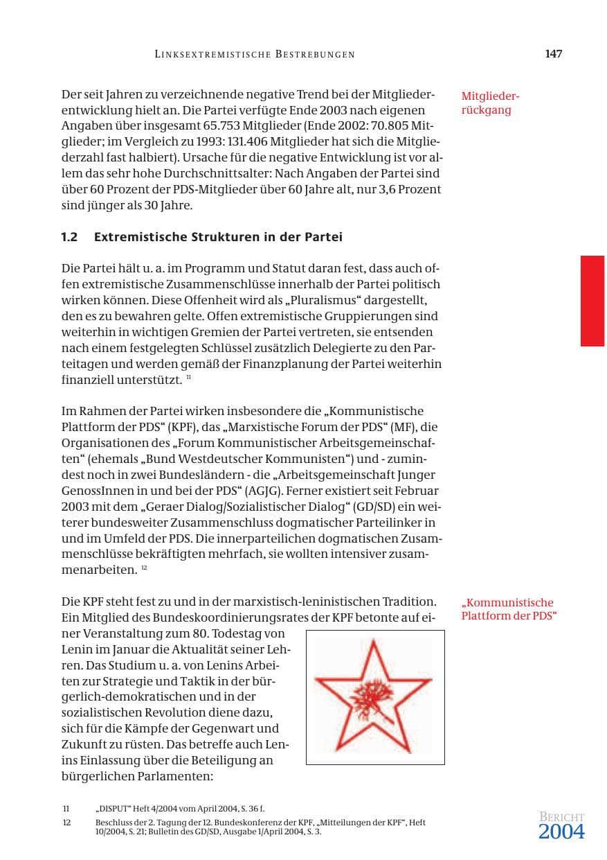 Seite 149 des Verfassungsschutzbericht 2004 Bund