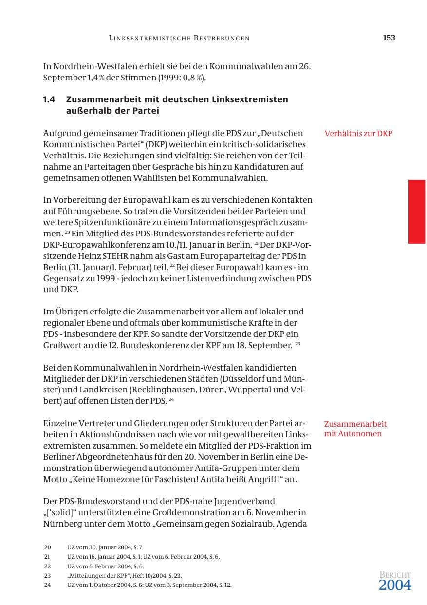 Seite 155 des Verfassungsschutzbericht 2004 Bund