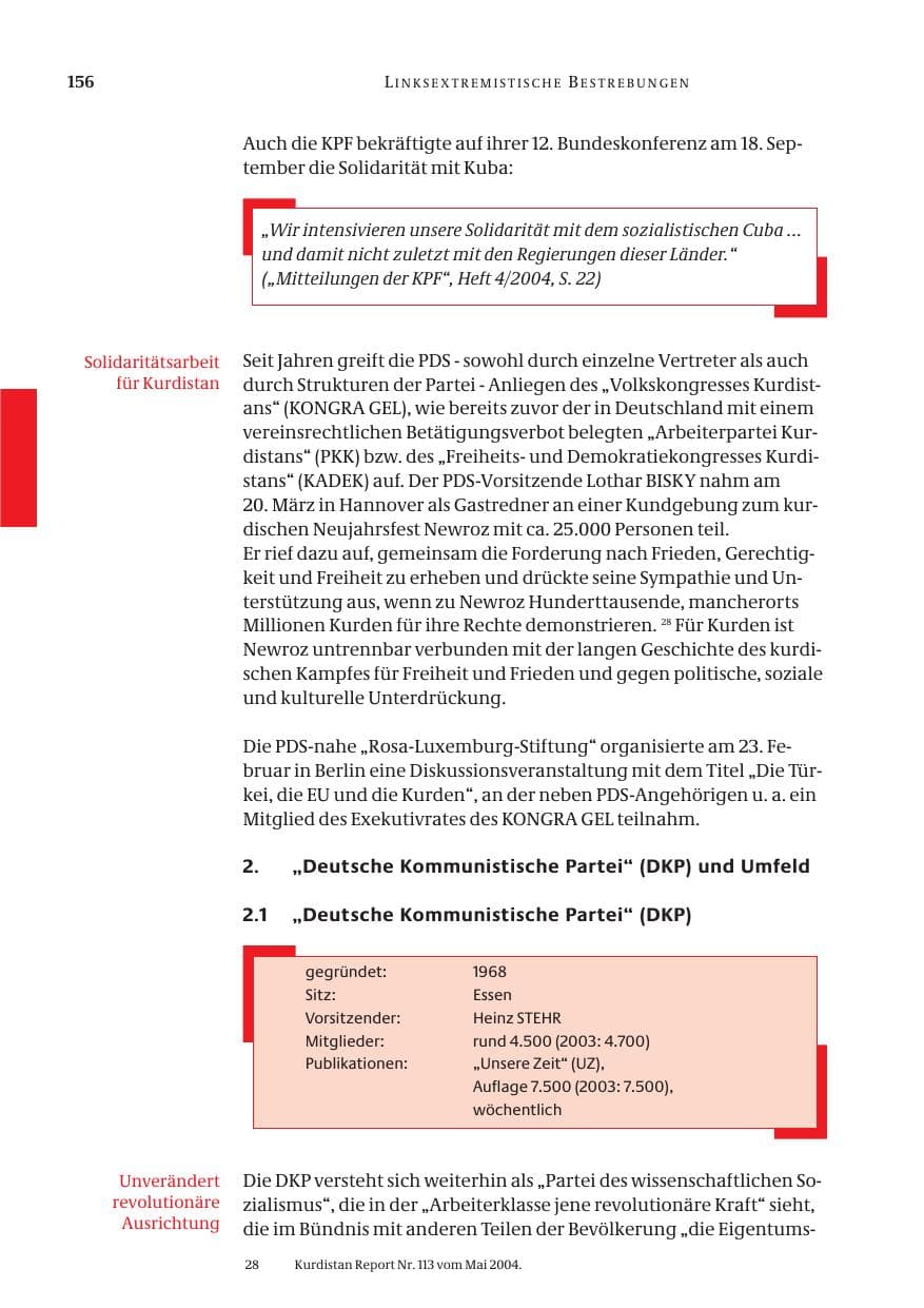 Seite 158 des Verfassungsschutzbericht 2004 Bund