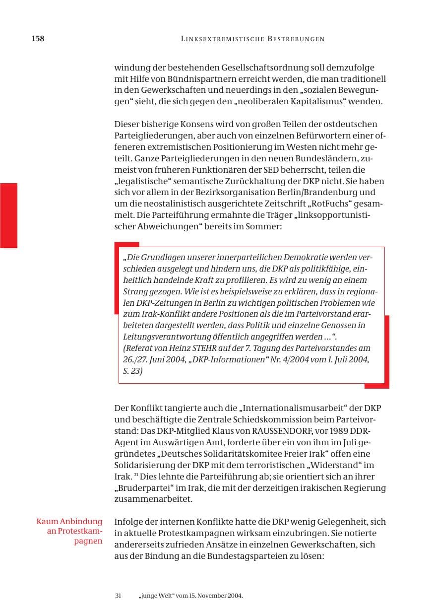 Seite 160 des Verfassungsschutzbericht 2004 Bund