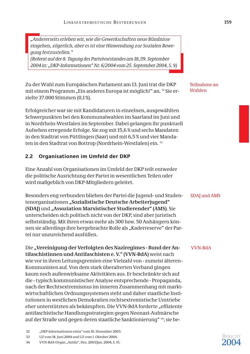 Seite 161 des Verfassungsschutzbericht 2004 Bund
