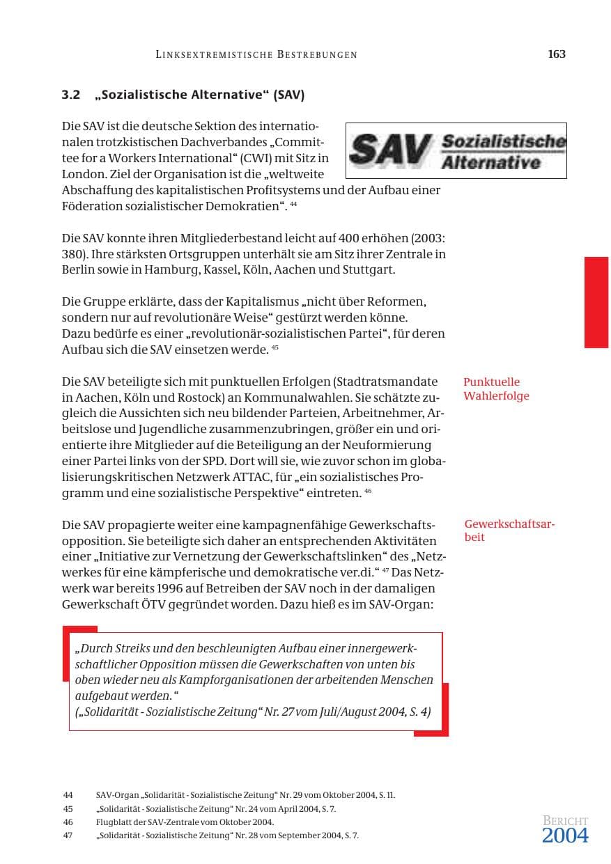 Seite 165 des Verfassungsschutzbericht 2004 Bund