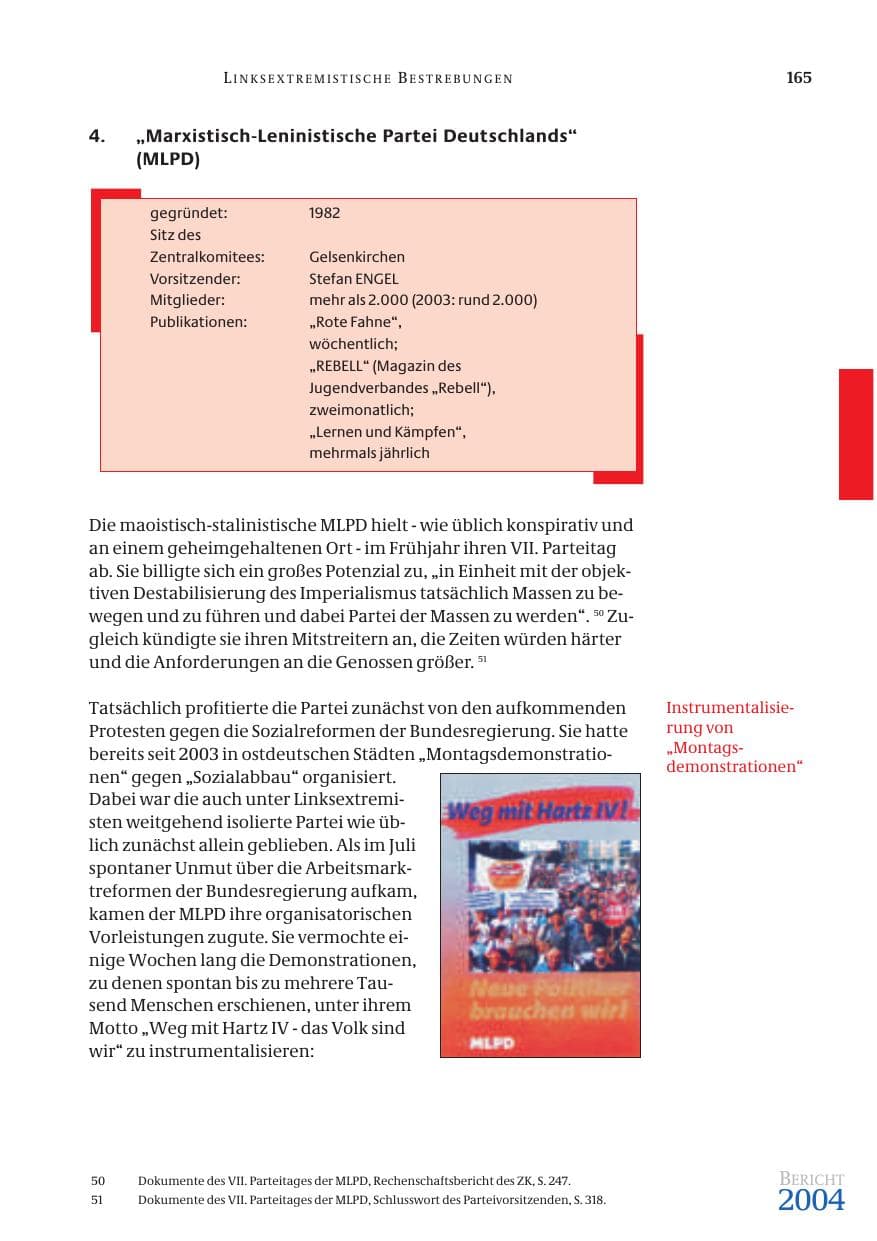 Seite 167 des Verfassungsschutzbericht 2004 Bund