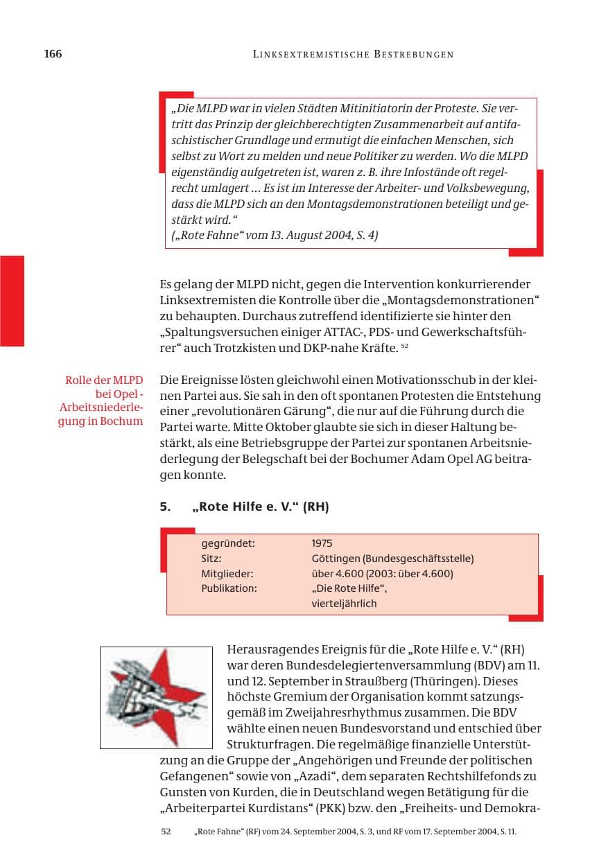 Seite 168 des Verfassungsschutzbericht 2004 Bund