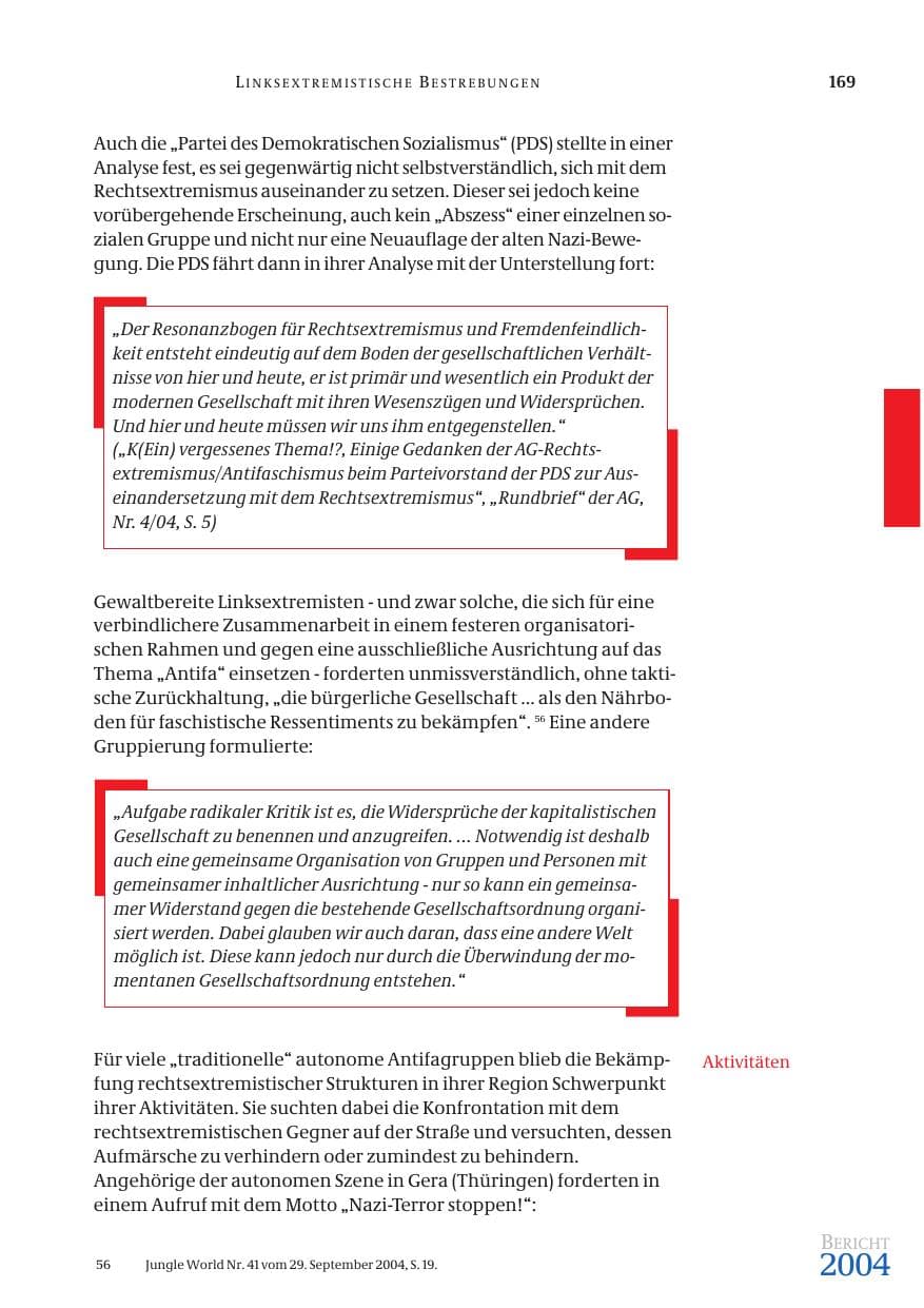 Seite 171 des Verfassungsschutzbericht 2004 Bund