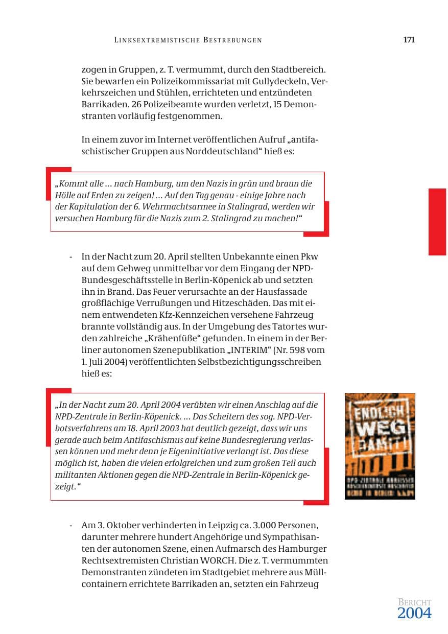 Seite 173 des Verfassungsschutzbericht 2004 Bund