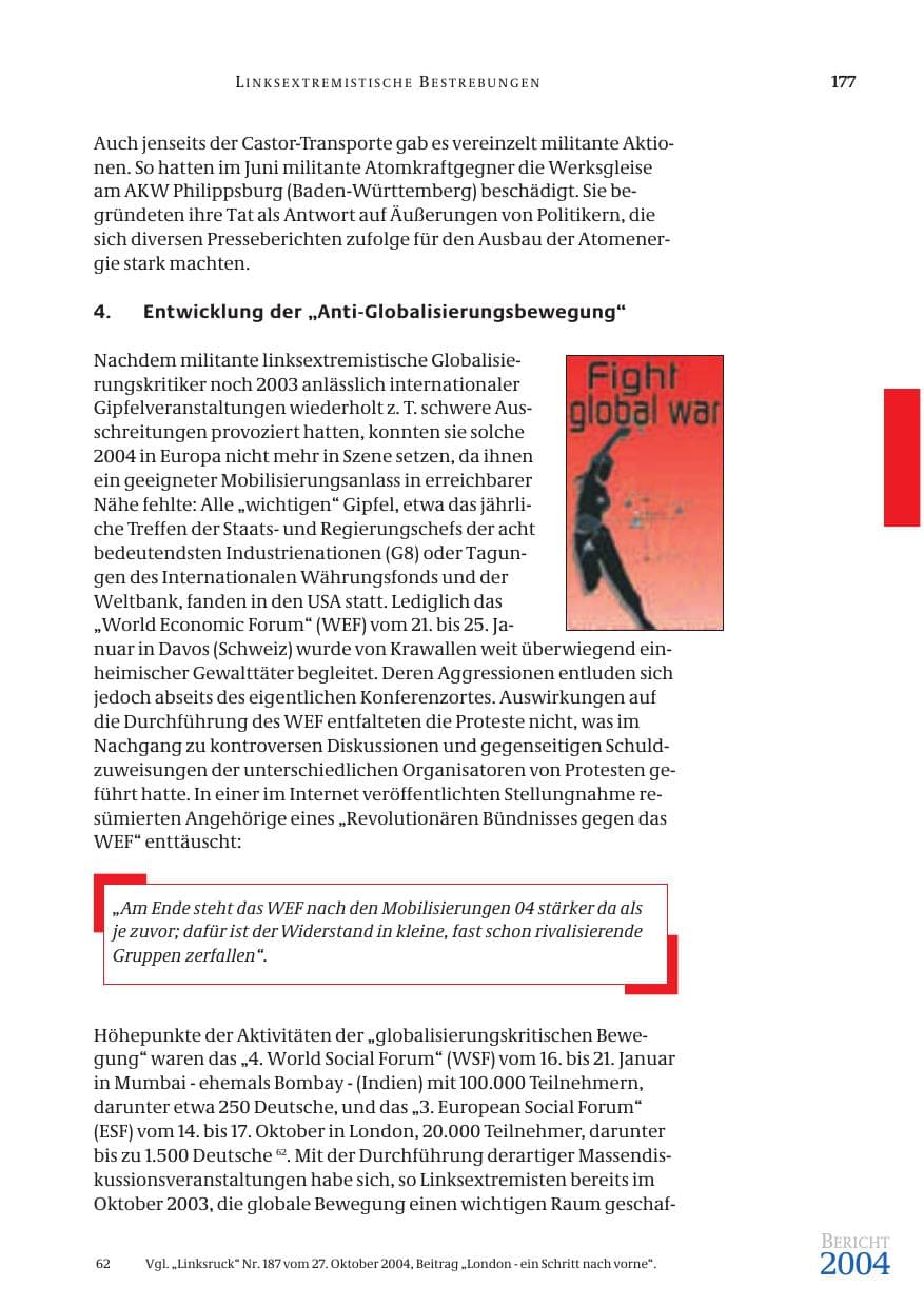 Seite 179 des Verfassungsschutzbericht 2004 Bund