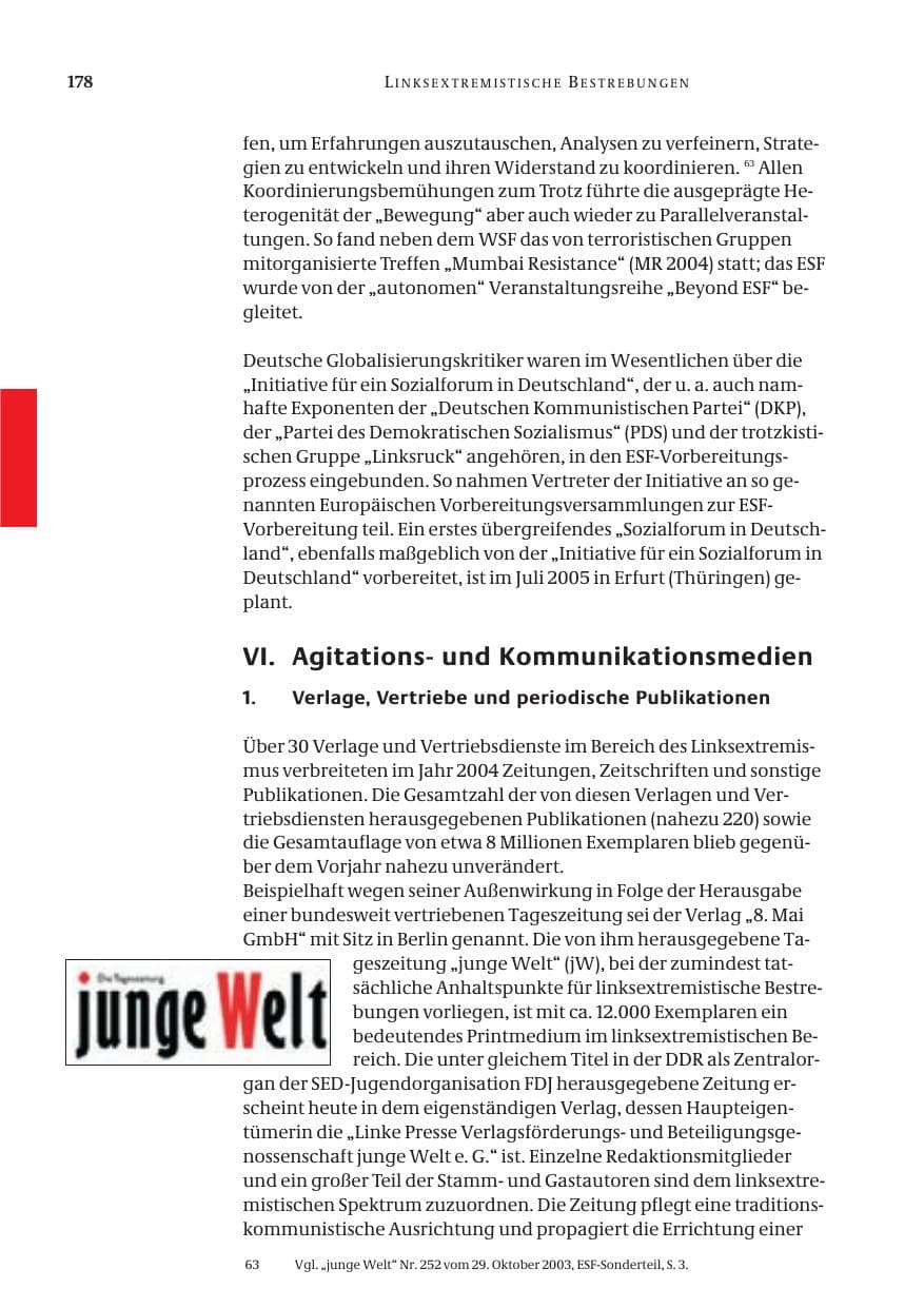 Seite 180 des Verfassungsschutzbericht 2004 Bund