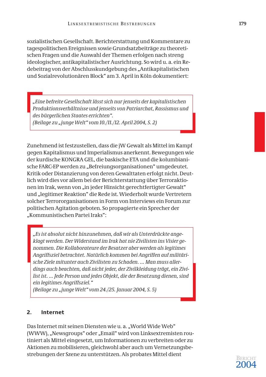 Seite 181 des Verfassungsschutzbericht 2004 Bund