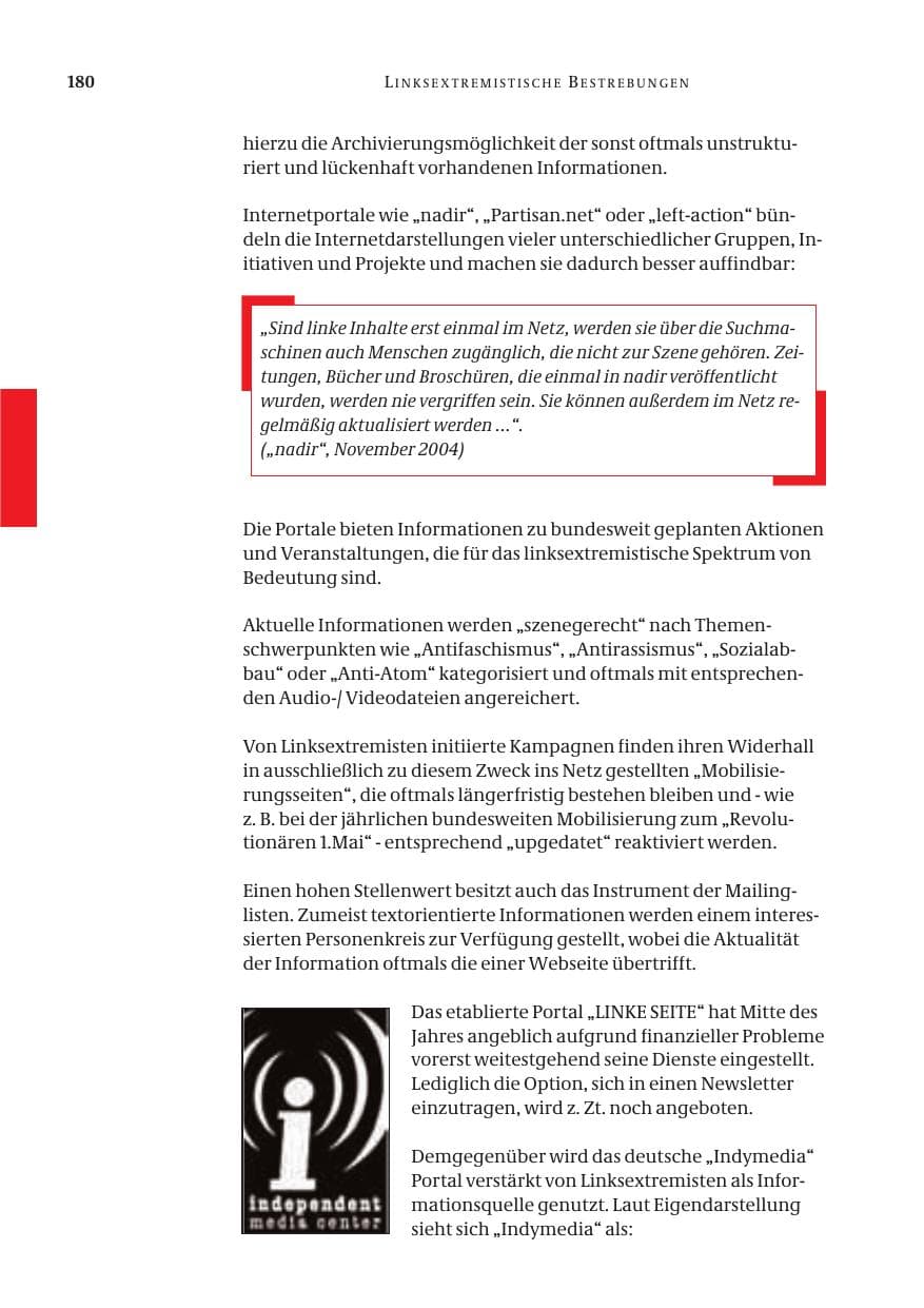 Seite 182 des Verfassungsschutzbericht 2004 Bund