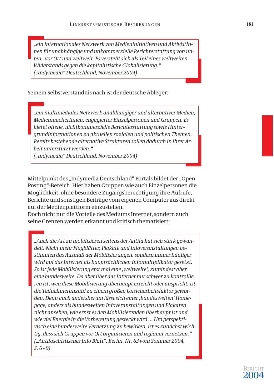 Seite 183 des Verfassungsschutzbericht 2004 Bund