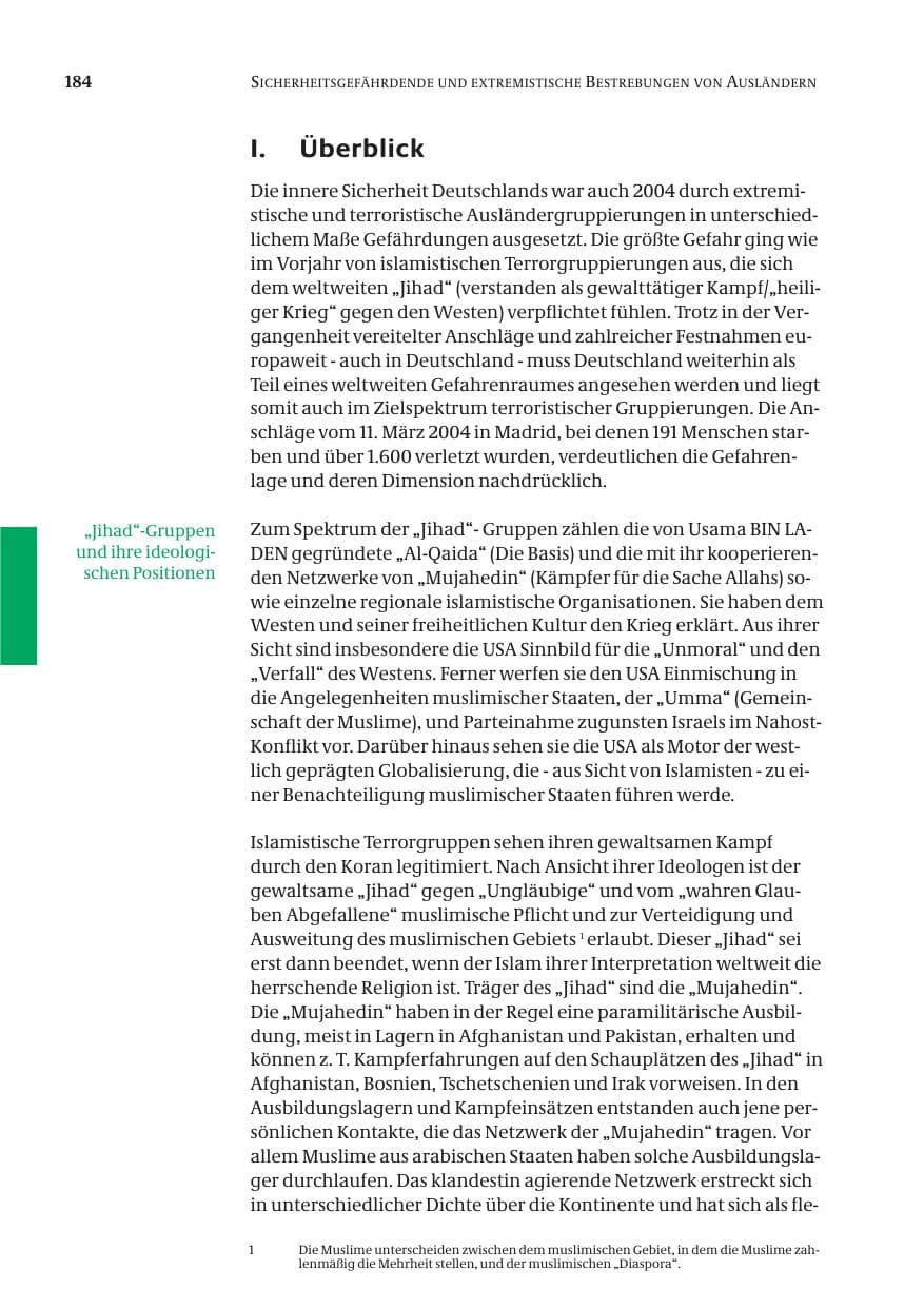Seite 186 des Verfassungsschutzbericht 2004 Bund