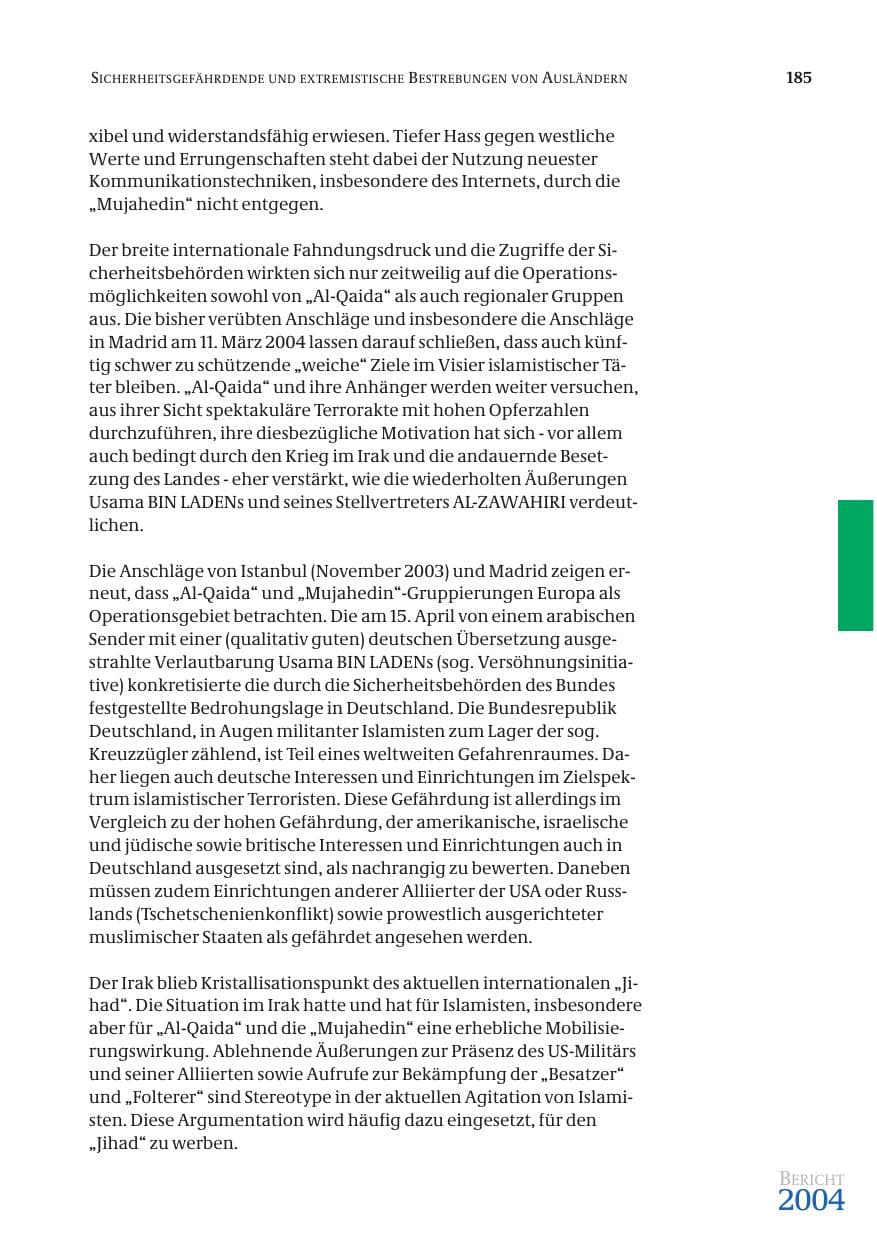 Seite 187 des Verfassungsschutzbericht 2004 Bund