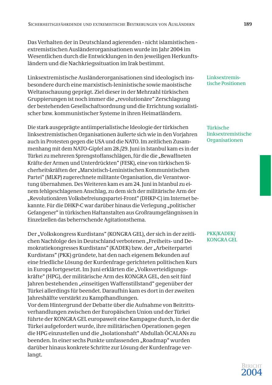 Seite 191 des Verfassungsschutzbericht 2004 Bund