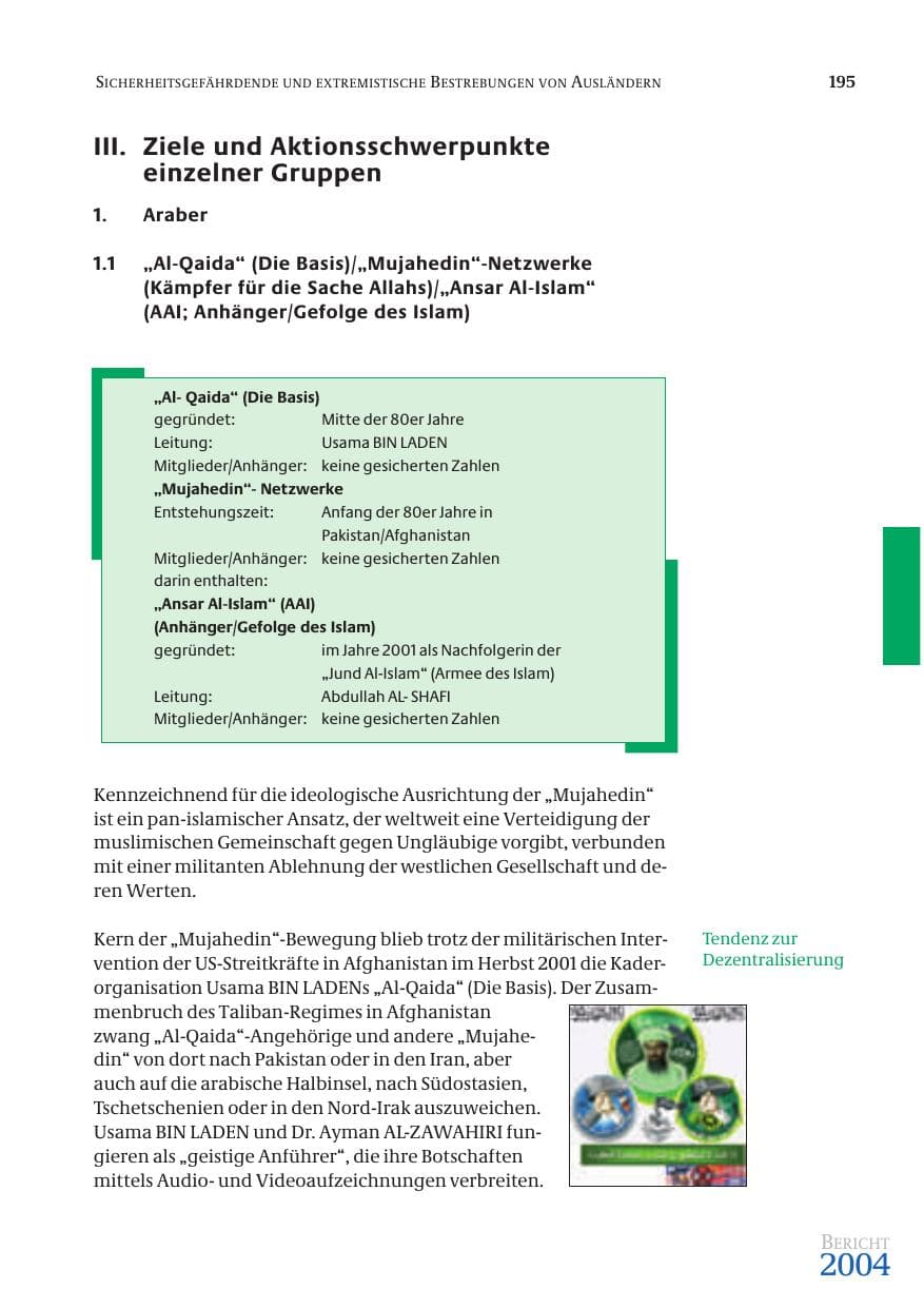 Seite 197 des Verfassungsschutzbericht 2004 Bund