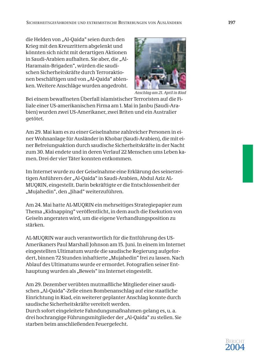 Seite 199 des Verfassungsschutzbericht 2004 Bund