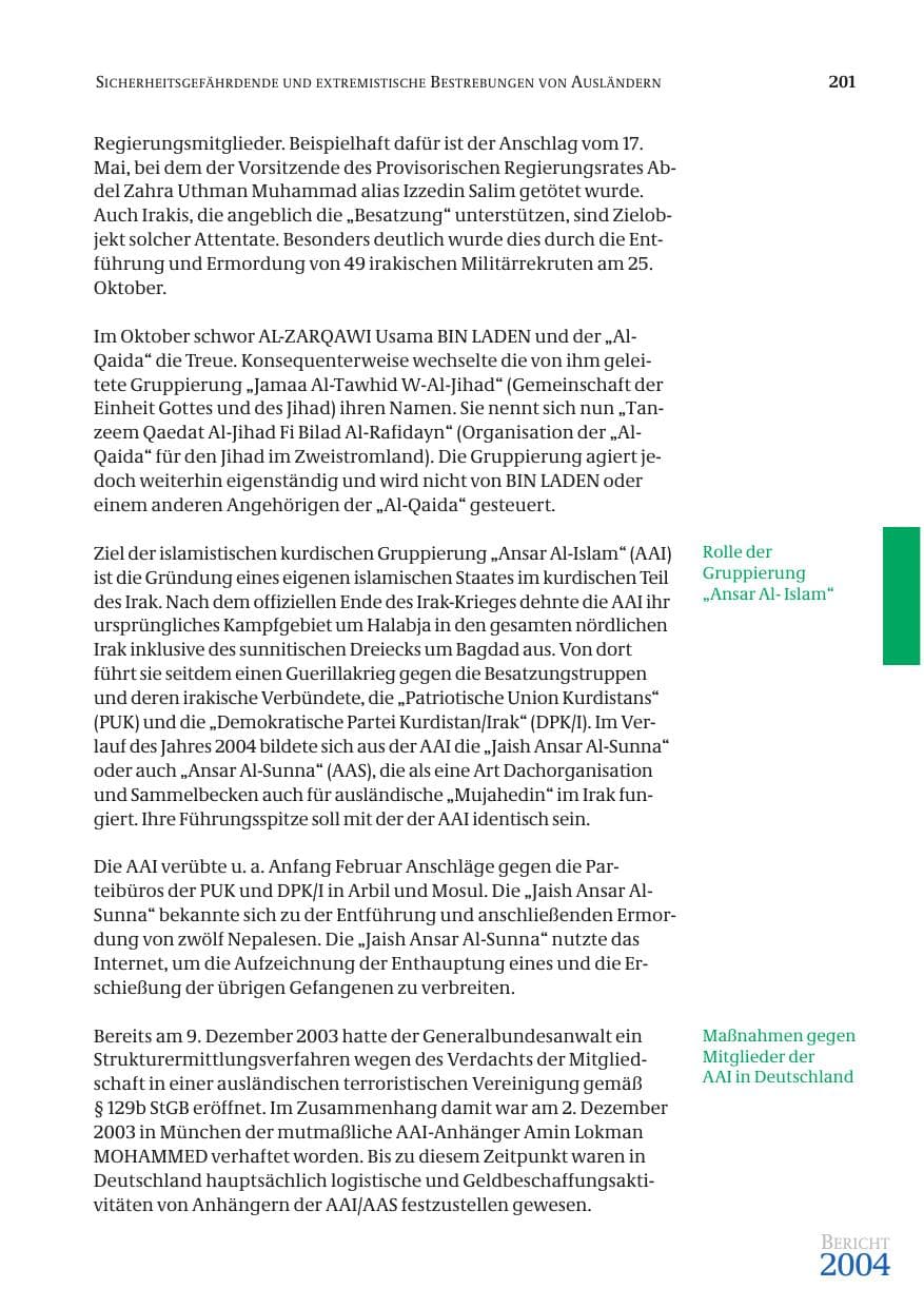 Seite 203 des Verfassungsschutzbericht 2004 Bund