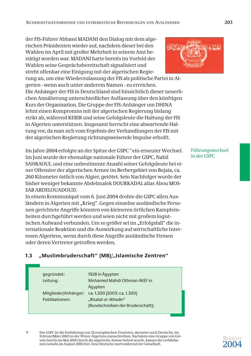 Seite 205 des Verfassungsschutzbericht 2004 Bund