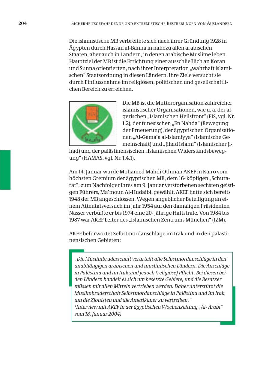 Seite 206 des Verfassungsschutzbericht 2004 Bund