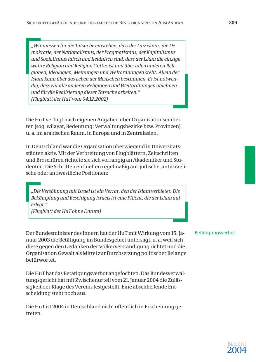 Seite 211 des Verfassungsschutzbericht 2004 Bund