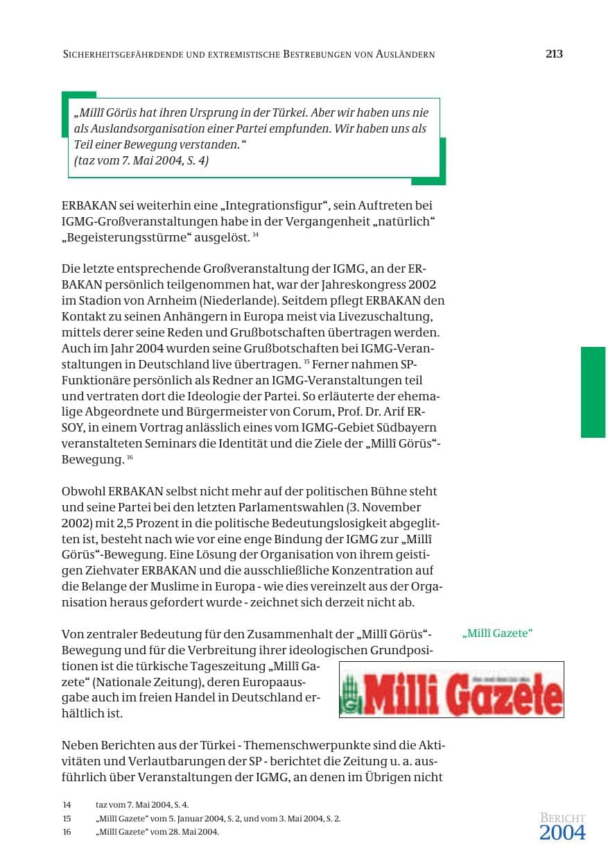 Seite 215 des Verfassungsschutzbericht 2004 Bund