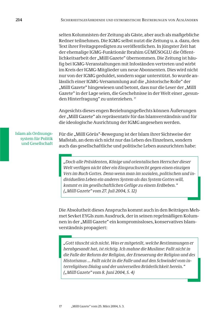 Seite 216 des Verfassungsschutzbericht 2004 Bund