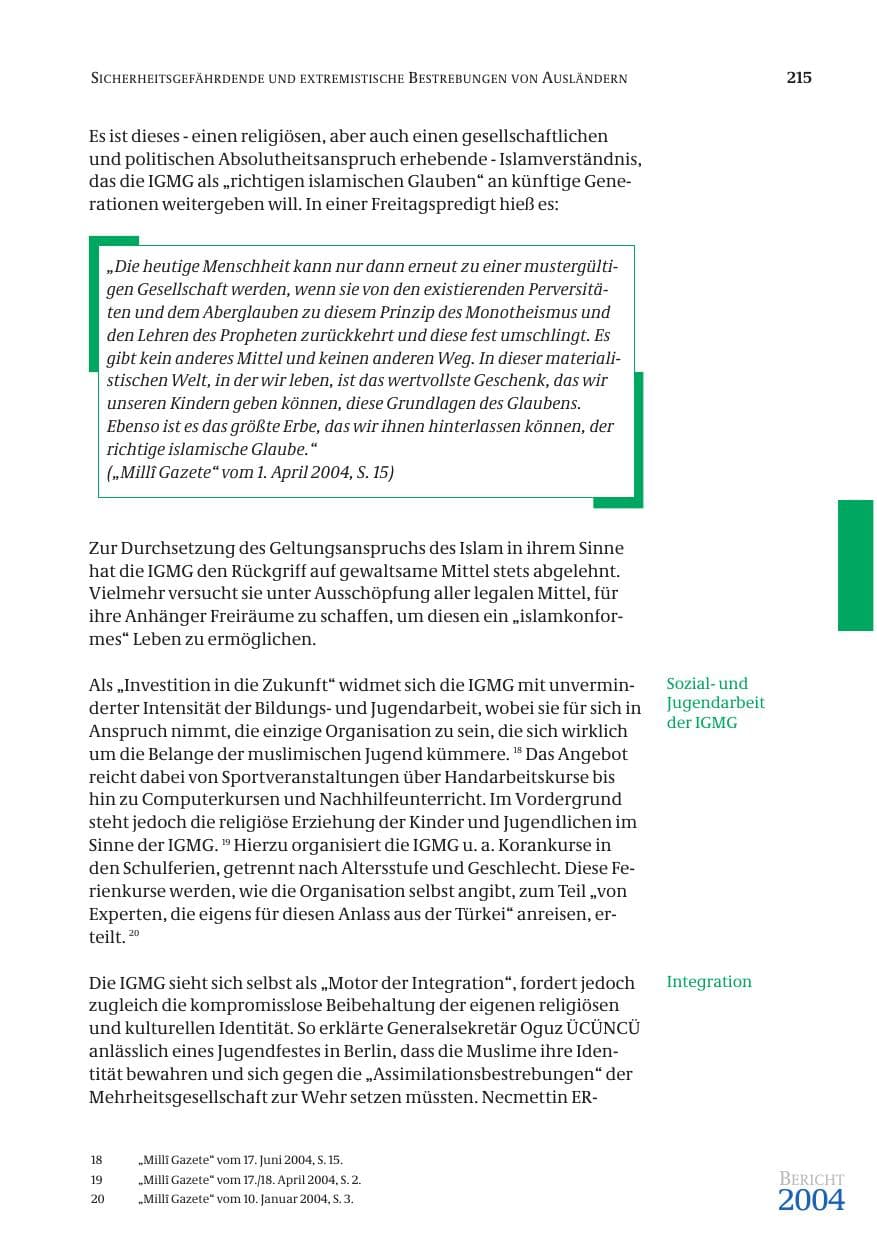 Seite 217 des Verfassungsschutzbericht 2004 Bund