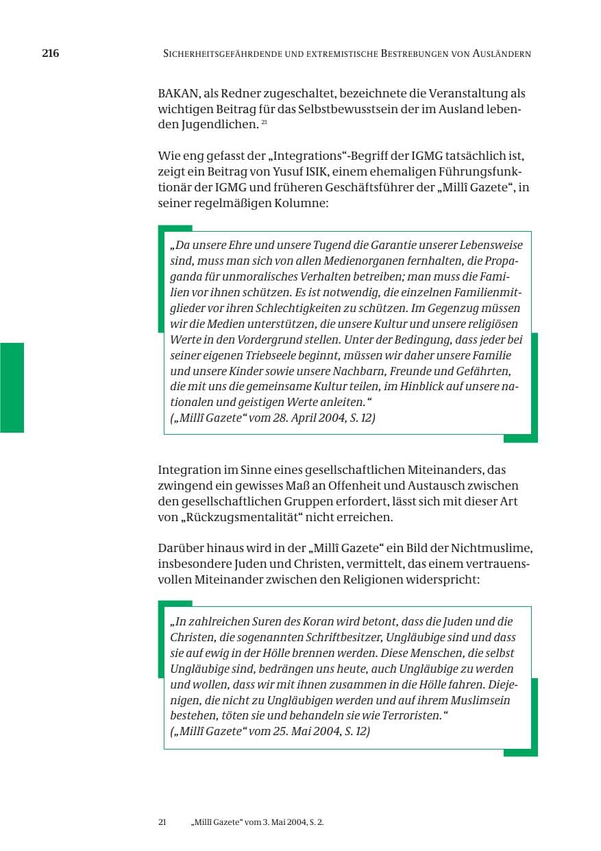 Seite 218 des Verfassungsschutzbericht 2004 Bund