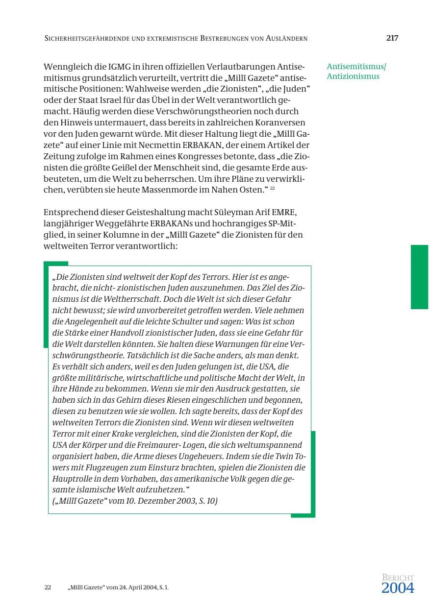 Seite 219 des Verfassungsschutzbericht 2004 Bund