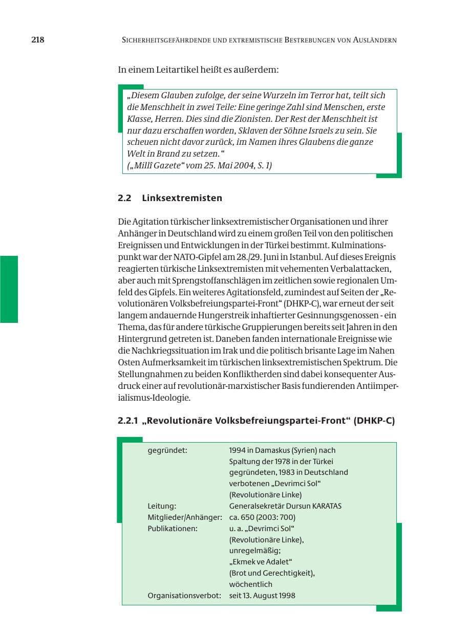 Seite 220 des Verfassungsschutzbericht 2004 Bund