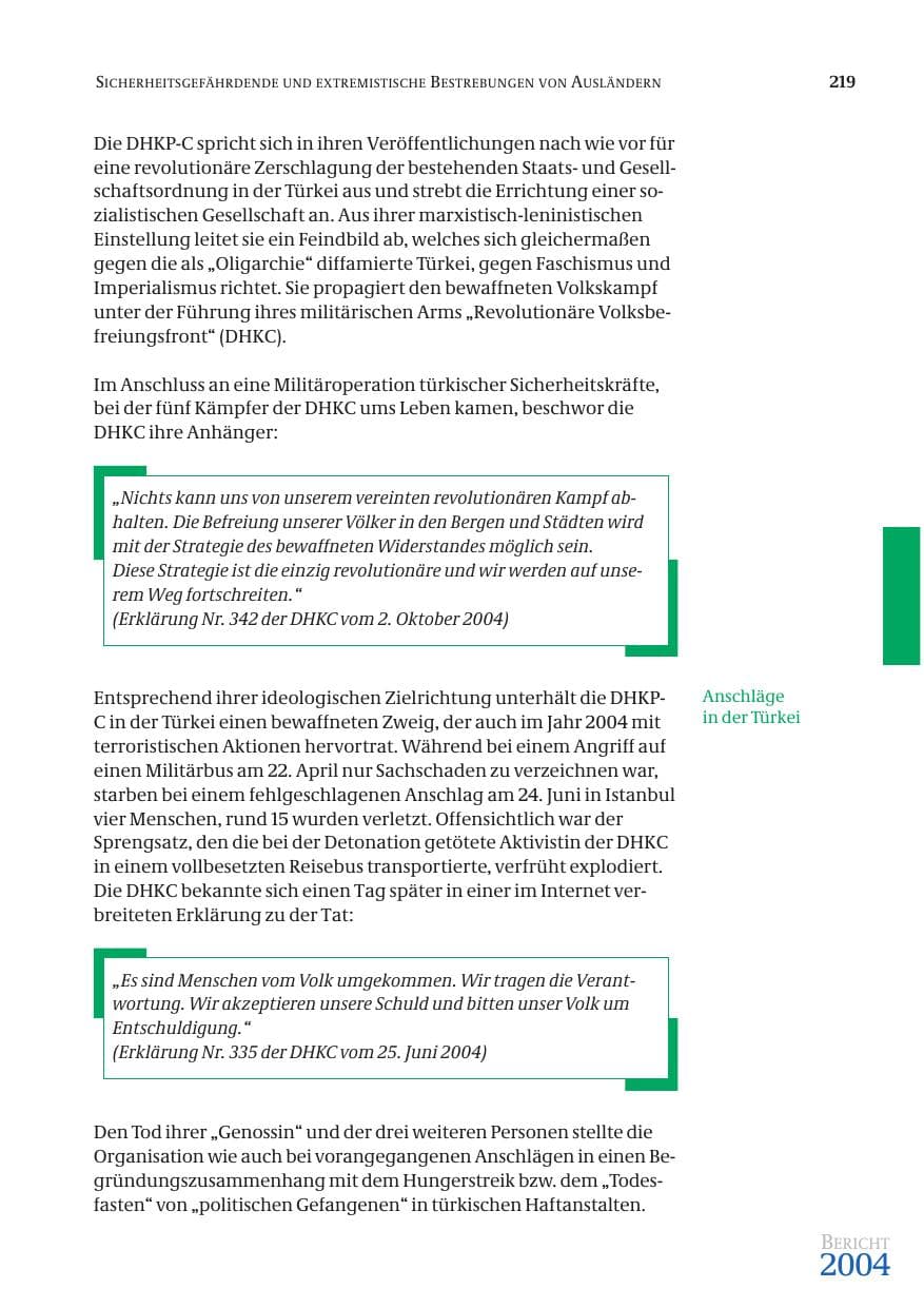 Seite 221 des Verfassungsschutzbericht 2004 Bund