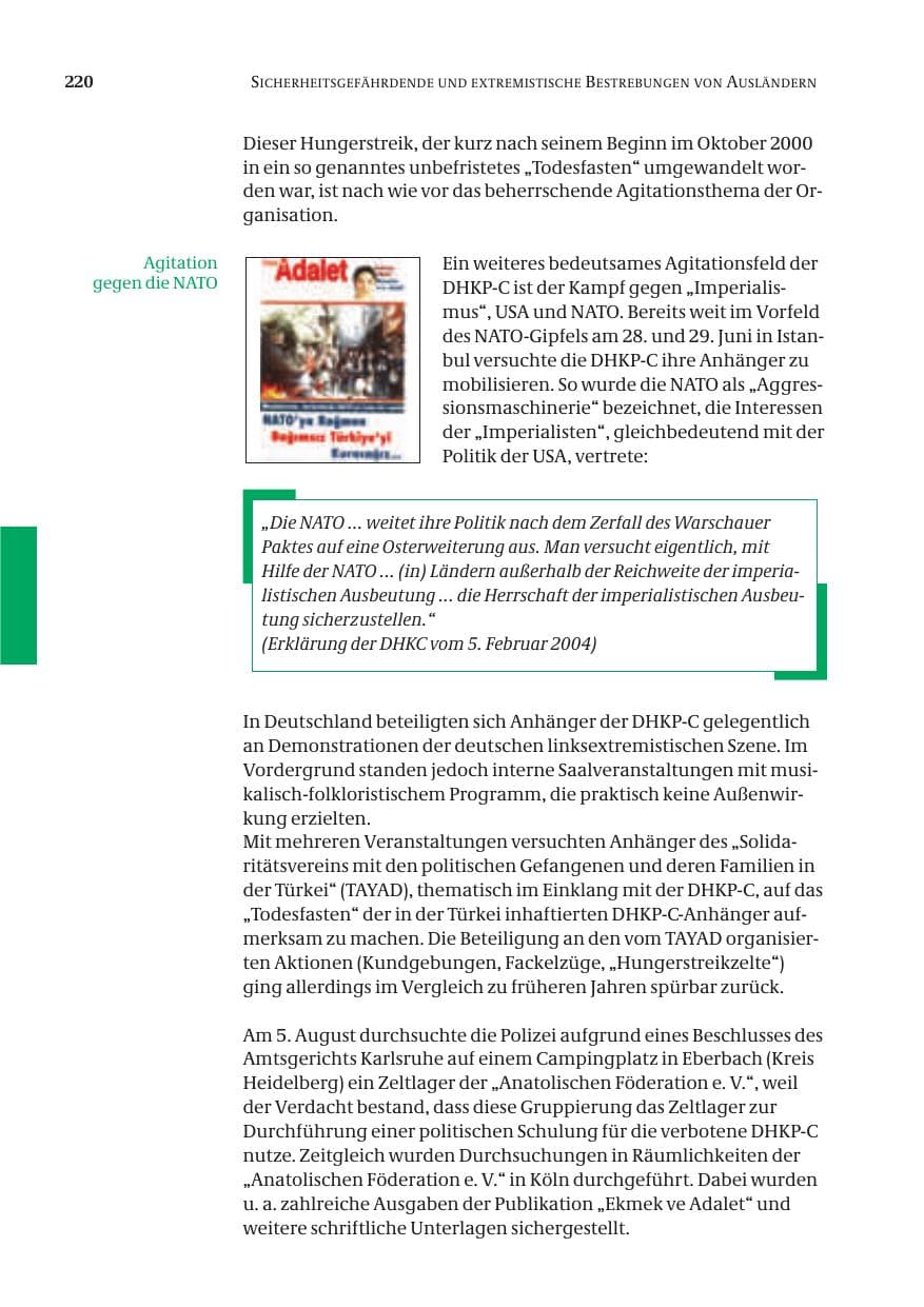 Seite 222 des Verfassungsschutzbericht 2004 Bund