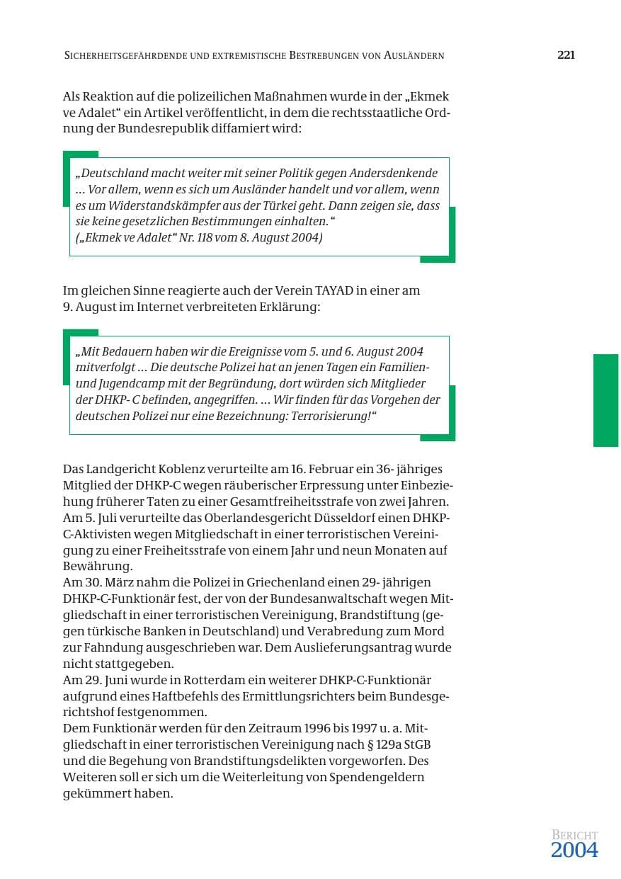Seite 223 des Verfassungsschutzbericht 2004 Bund