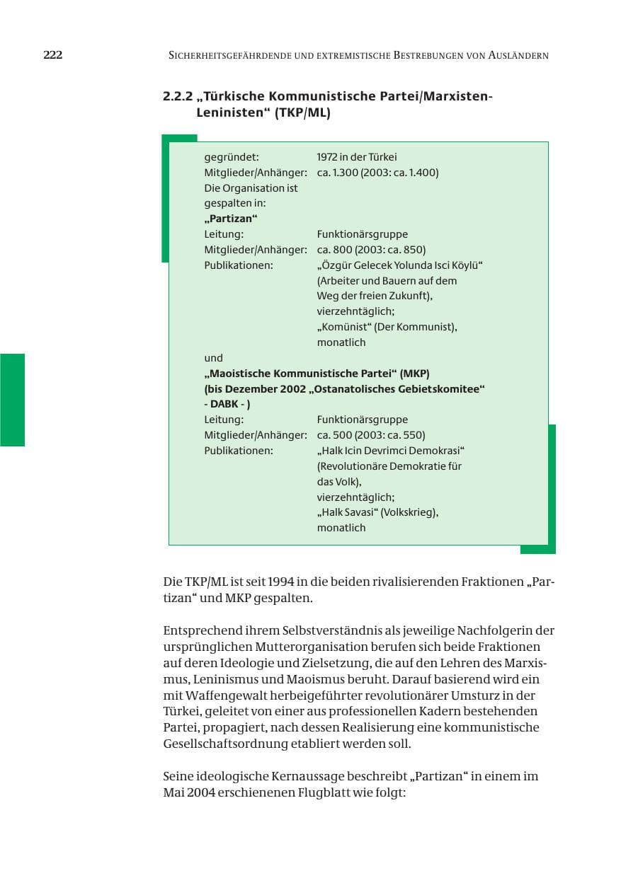 Seite 224 des Verfassungsschutzbericht 2004 Bund