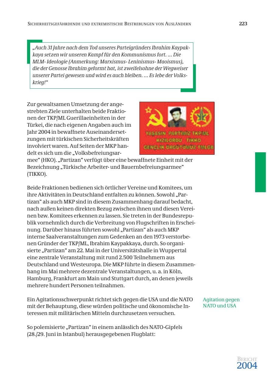 Seite 225 des Verfassungsschutzbericht 2004 Bund