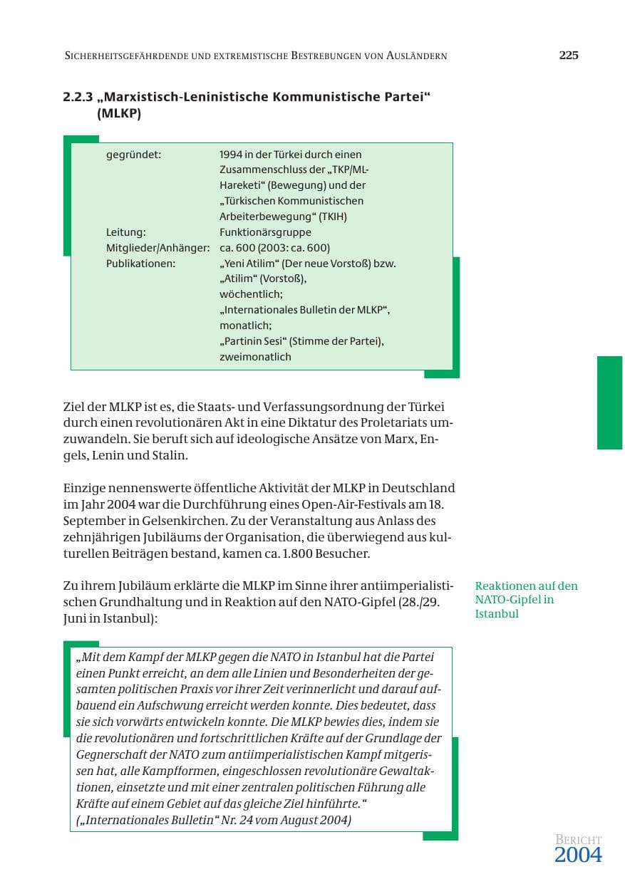 Seite 227 des Verfassungsschutzbericht 2004 Bund