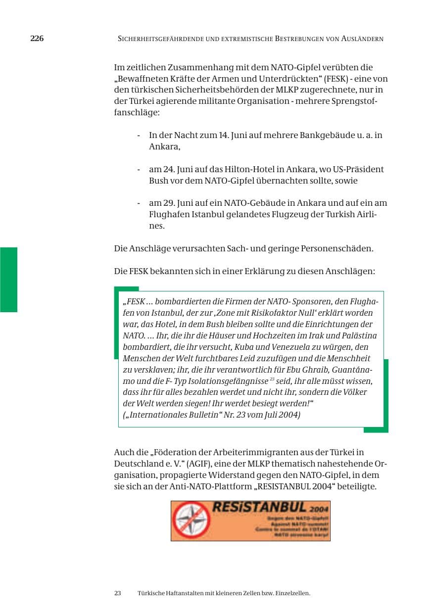 Seite 228 des Verfassungsschutzbericht 2004 Bund